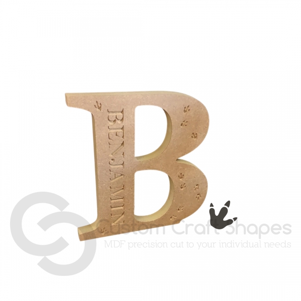 Engraved Letter with Name & Dino Footprints (18mm)