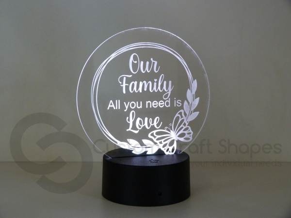 LED/Acrylic Light - Our Family, All you need is love
