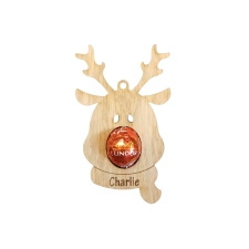 Personalised Hanging Reindeer Lindor Chocolate Holder (4mm Oak Veneer) 