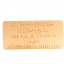 "A feather, a robin.." engraved rounded corners plaque (18mm)